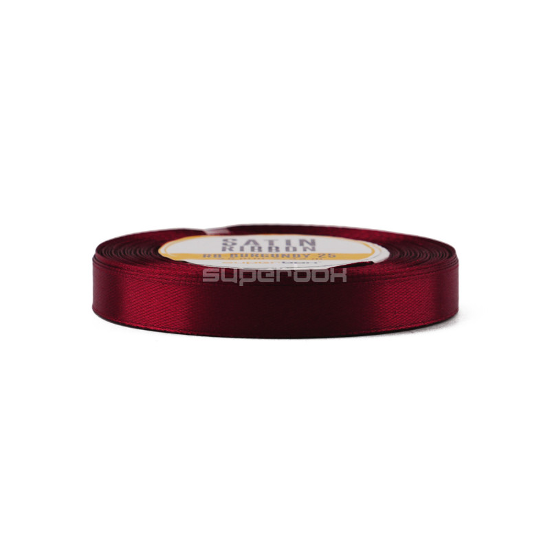 Siaura bordo spalvos atlasinė juostelė, 12 mm pločio