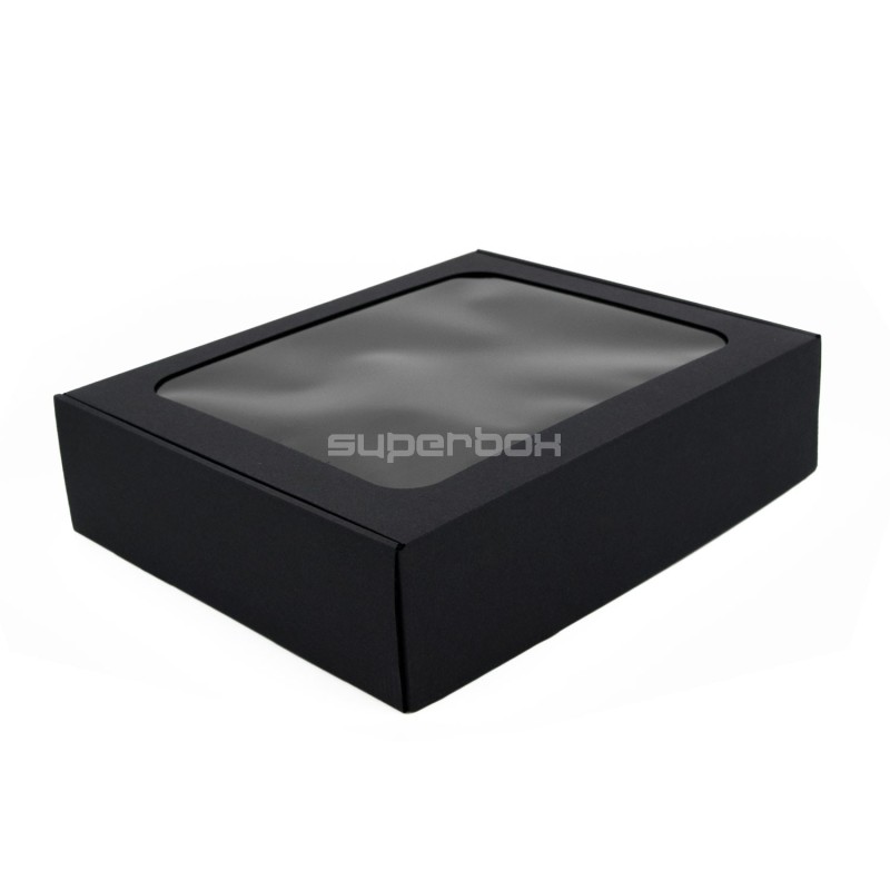 Black Gift Box with Clear Window for 3 Bottles