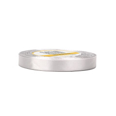 Sidabrinė satino juostelė – blizgi, 12 mm pločio, 32 m ritinys