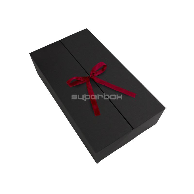 Black Double Door Gift Box with Integrated Satin Ribbon