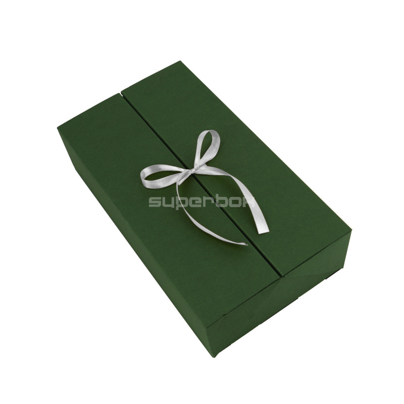 Double Door Green Gift Box with Integrated Satin Ribbon
