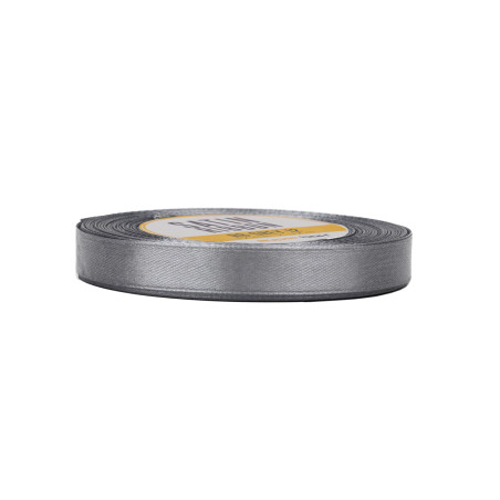 Grey color satin ribbon – glossy, 12 mm wide, 32 m roll