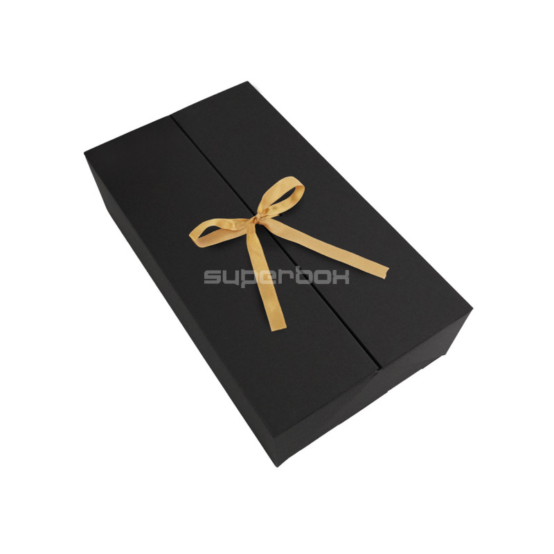A5 Format Double Door Black Box with Integrated Gold Ribbon