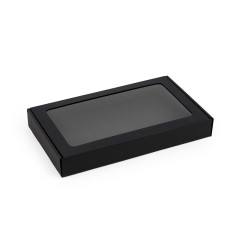 Juoda žema dėžutė su PVC langeliu | 300x180x40 mm | Superbox