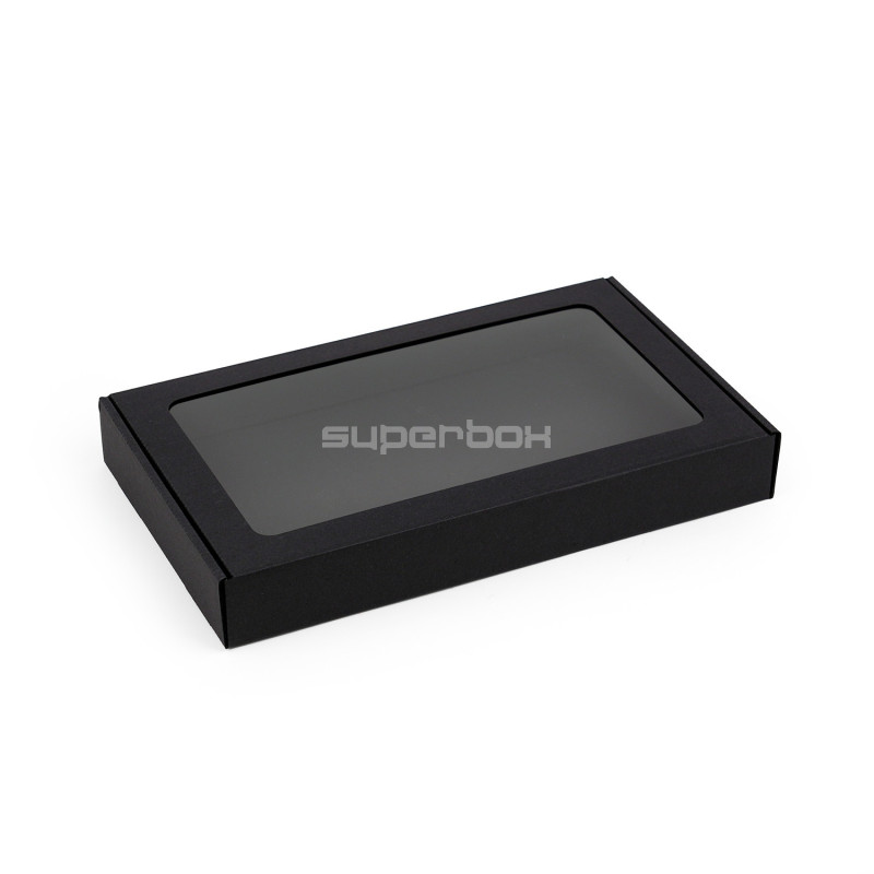 Чёрная коробка из гофрокартона с окошком, 300×180×40 мм