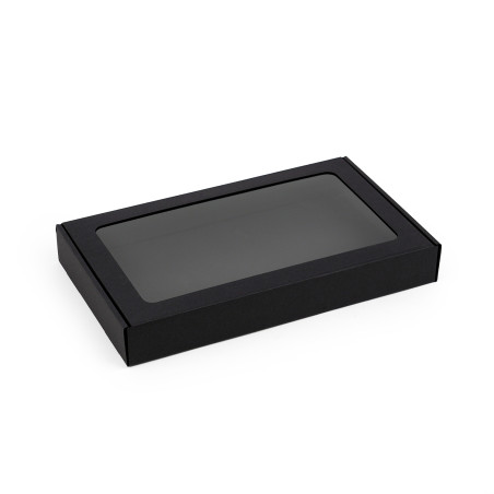 Juoda žema dėžutė su PVC langeliu | 300x180x40 mm | Superbox