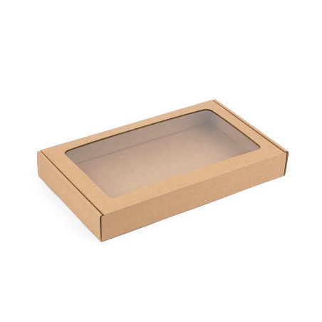 Ruda žemo aukščio dėžutė su PVC langeliu | 300x180x40 mm | Superbox