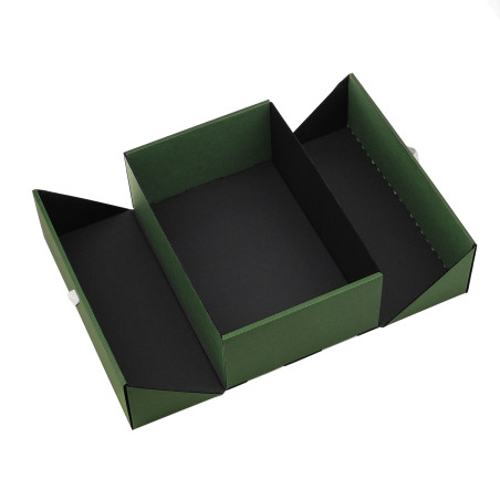 A5 Format Double Door Green Gift Box with Integrated Satin Ribbon