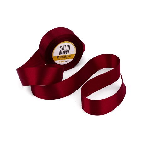 Bordo spalvos plati atlasinė juostelė, 38 mm pločio