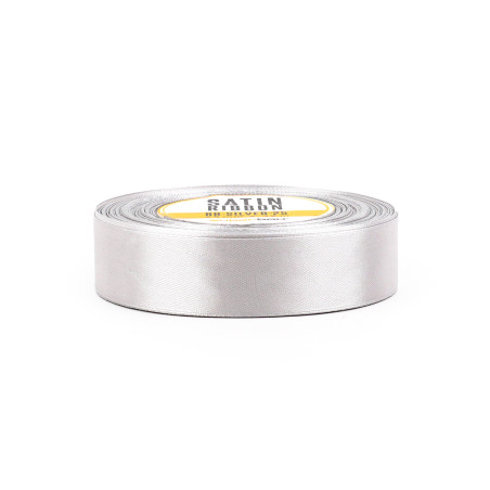 Silver satin ribbon – glossy, 25 mm wide, 32 m roll