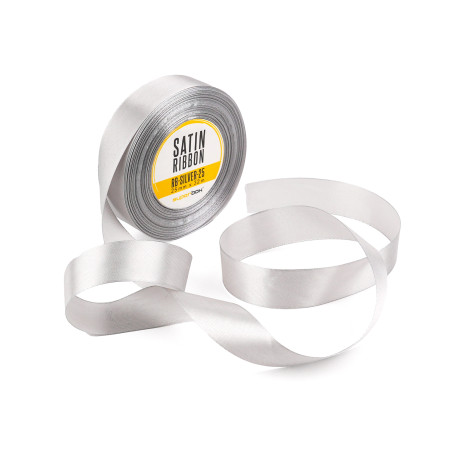 Chic Silver Satin Ribbon, 25 mm Width
