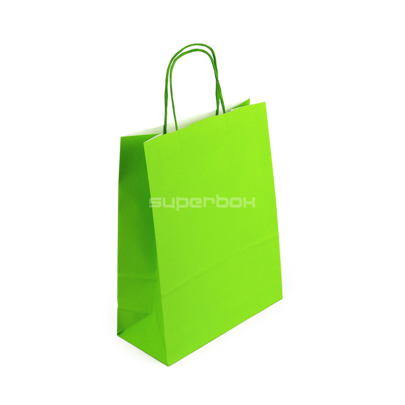 Green paper bag with twist paper handles, 250x110x320 mm