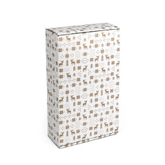 White gift box for bottle with gold winter pattern, 340x195x85 mm