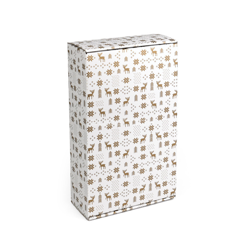 White Gift Box for Bottle with Gold Winter Pattern
