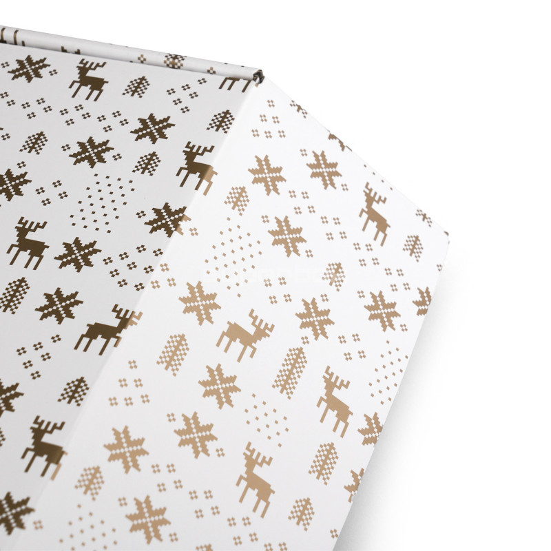 White Gift Box for Bottle with Gold Winter Pattern