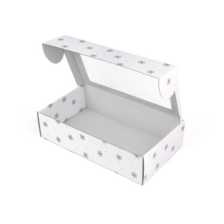 White Gift Box With Gold Snowflakes and Window
