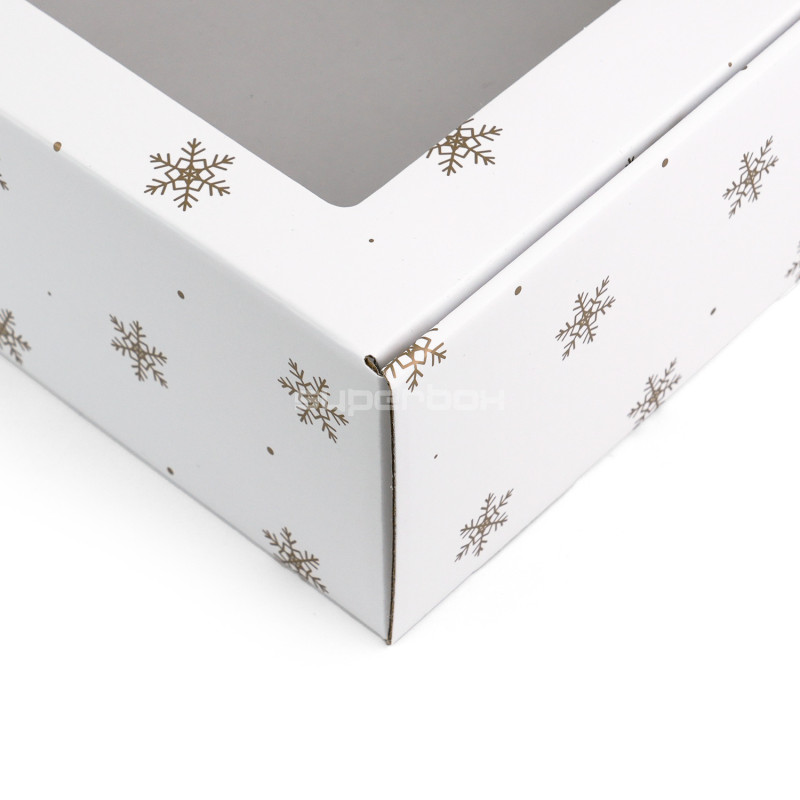 White Gift Box With Gold Snowflakes and Window