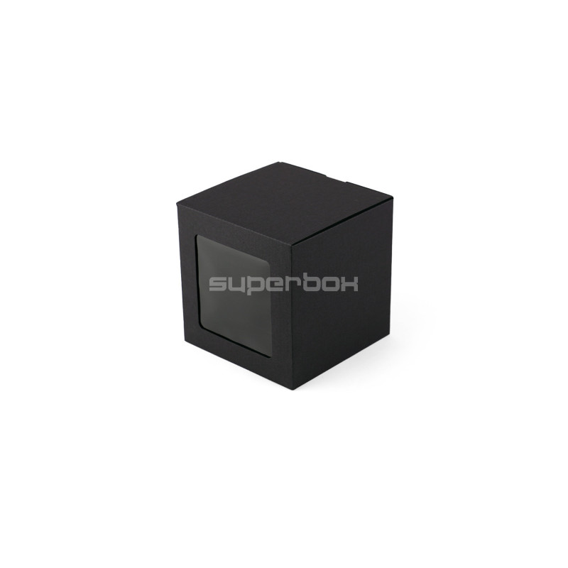 Black cube-shaped gift box with a clear PVC window, 120×120×120 mm Black cube-shaped gift box with a clear PVC window, 120×120×120 mm