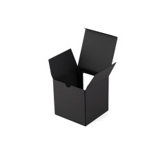 Black cube-shaped gift box with a clear PVC window, 120×120×120 mm