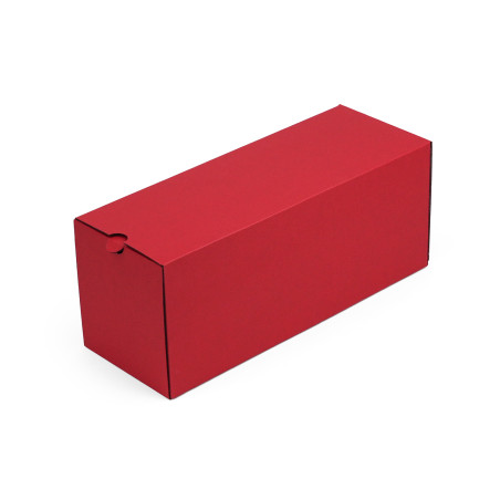 Closed red oblong gift box for bottle with wo drawers, 320x108x90 mm