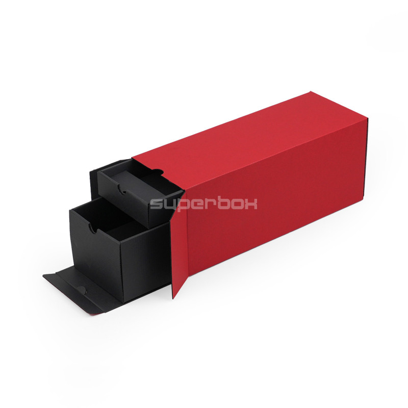 Closed Red Oblong Gift Box for Bottle with Two Drawers Closed Red Oblong Gift Box for Bottle with Two Drawers