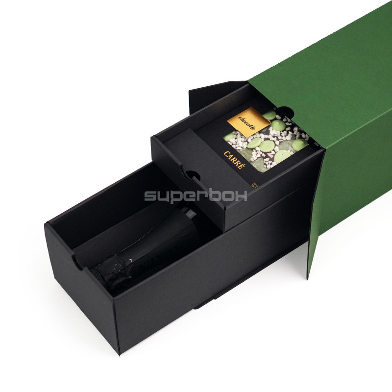 Closed Green Oblong Gift Box for Bottle with Two Drawers Closed Green Oblong Gift Box for Bottle with Two Drawers
