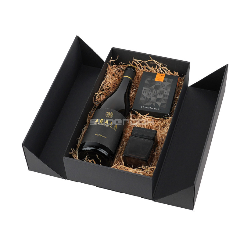 Black Double Door Gift Box with Integrated Satin Ribbon Black Double Door Gift Box with Integrated Satin Ribbon
