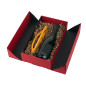Red double door box with integrated satin ribbon - packaging example, 340x190x85 mm