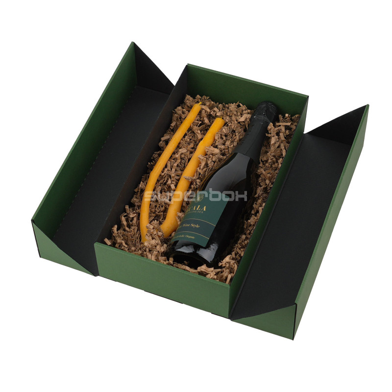 Double Door Green Gift Box with Integrated Satin Ribbon Double Door Green Gift Box with Integrated Satin Ribbon