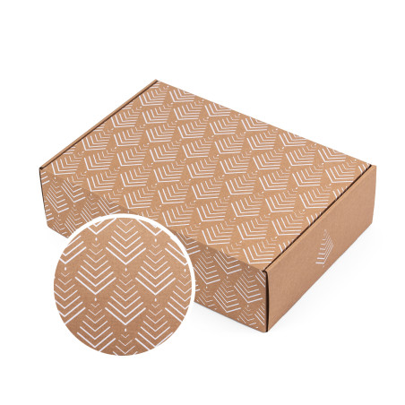 Brown A4-sized box with a Christmas tree pattern, 305×215×85 mm