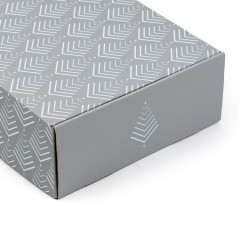 Grey Christmas gift box with a Christmas tree pattern, 305×215×85 mm