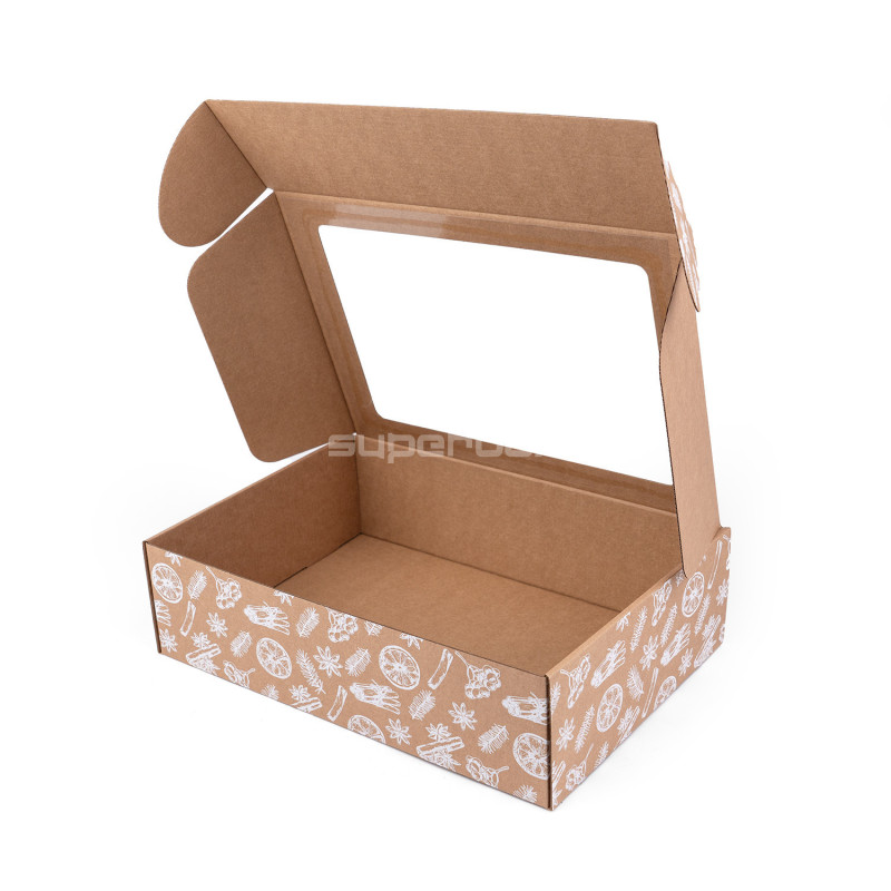 Brown A4 Box with Christmas Motifs and Window Brown A4 Box with Christmas Motifs and Window