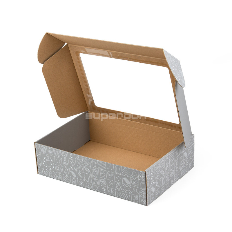 Grey A4 Size Gift Box with Winter Illustrations and Window Grey A4 Size Gift Box with Winter Illustrations and Window