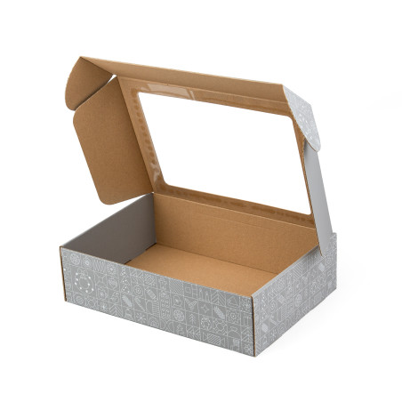 Grey A4 Size Gift Box with Winter Illustrations and Window