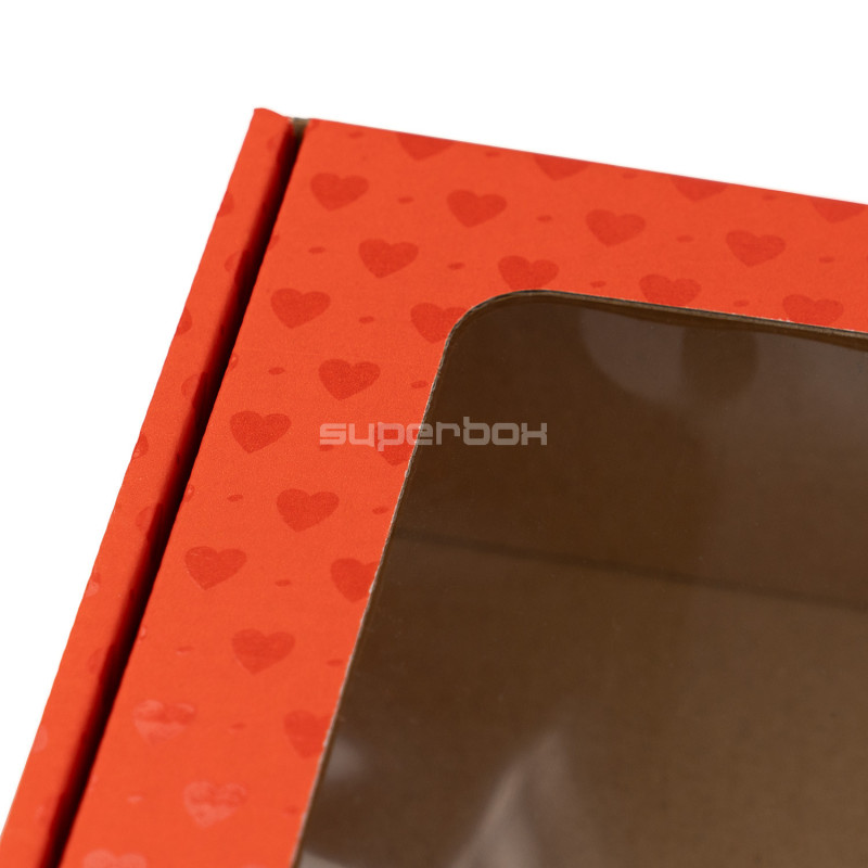 Red Gift Box with Window and Heart Pattern