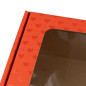 Red gift box with window and heart pattern, 185x195x75 mm