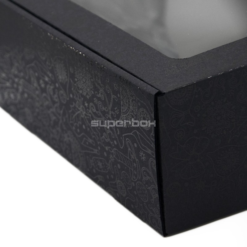 Black Large Square Gift Box with Clear Window BLACK DEER