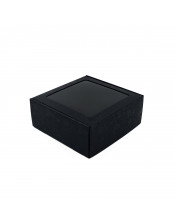 Kvadratinė juoda L dydžio dovanų dėžė su langeliu JUODI ELNIUKAI