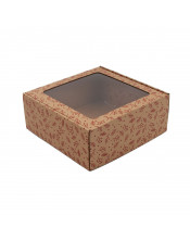 Kvadratinė ruda L dydžio dovanų dėžė su langeliu RAUDONOS UOGOS