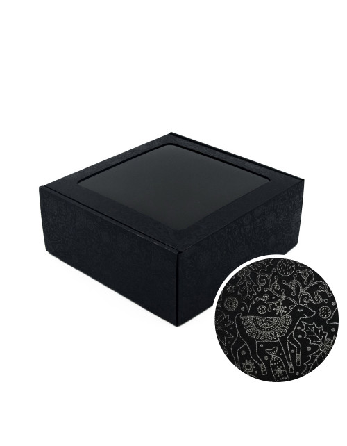 Kvadratinė juoda L dydžio dovanų dėžė su langeliu JUODI ELNIUKAI