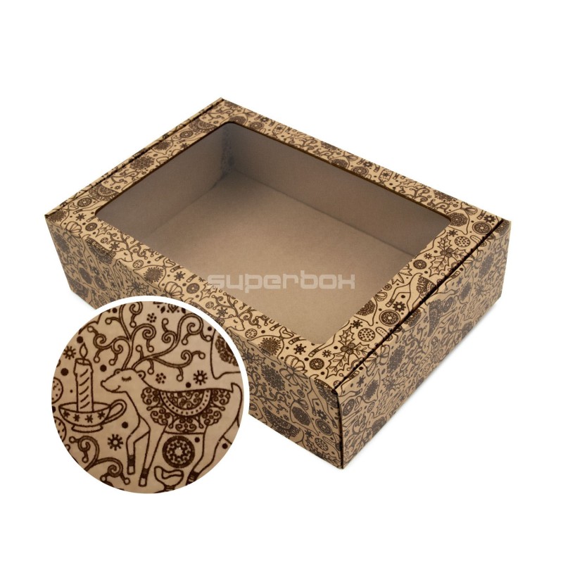 Brown Christmas Box with Glossy Brown Deer Design