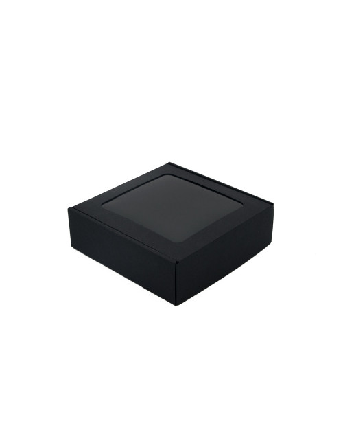Черная маленькая подарочная коробка с окошком высотой 6 см