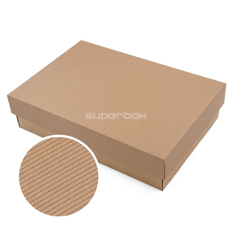 Brown Base-Lid Gift Box with Stripes of 8,5 cm Height