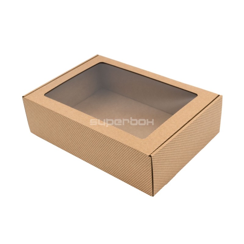 Brown A4 Size Gift Box with Window and Brown Stripes