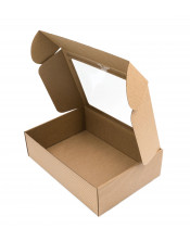 Ruda A4 formato dėžutė su PVC langeliu ir rudomis LINIJOMIS