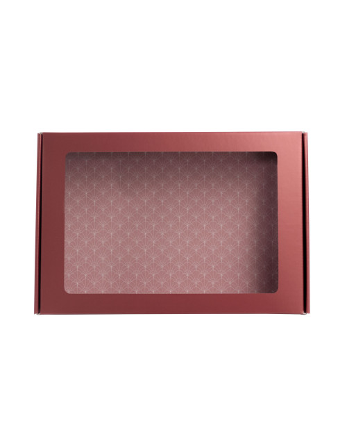 Metalizuoto raudono atspalvio A4 formato dėžutė su dekoruotu vidumi