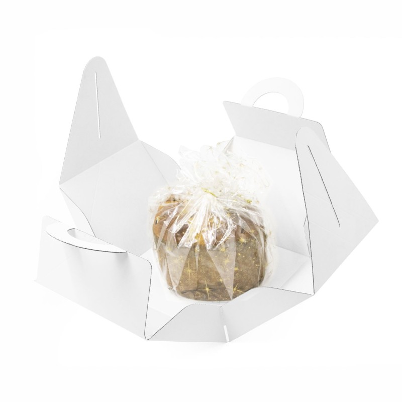 Balta PANETTONE pyrago dovanų dėžė su rankenėle