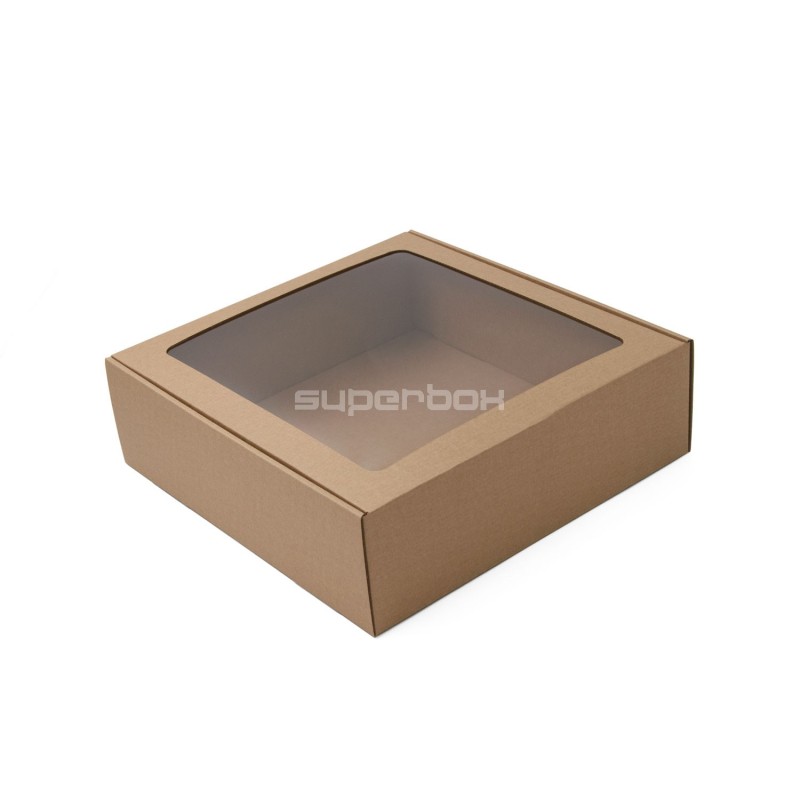 Brown Square Box with Window, Height of 9 cm