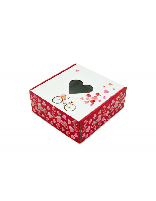 Dovanų dėžutė valentino dienai su langeliu širdelės formos ir dviračiu