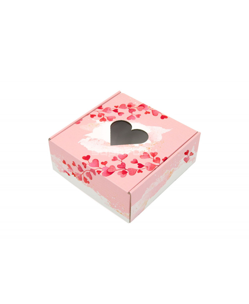 Rausva Valentino dienos dovanų dėžutė su širdelės formos langeliu